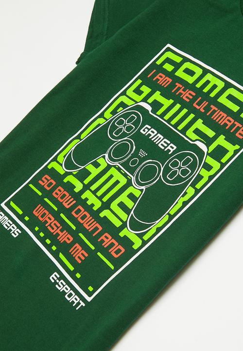 Rebel Republic - Boys tee & shorts pj set - green & grey 