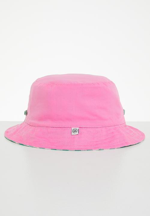 Me&B - Reversable bucket hat with large ties - green gingham/pink