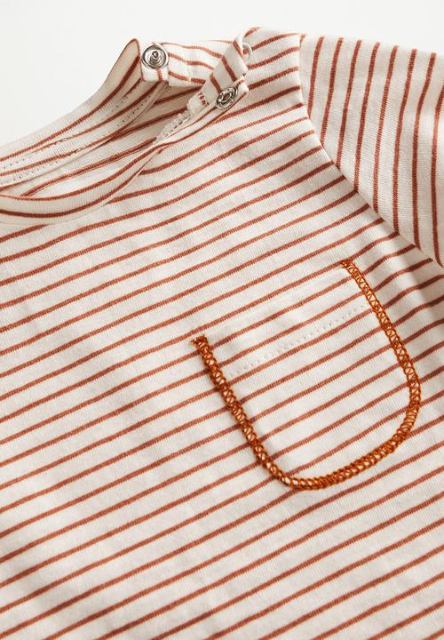 MANGO - T-shirt ray - off white & brown