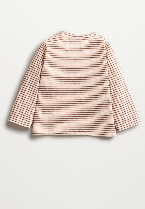 MANGO - T-shirt ray - off white & brown