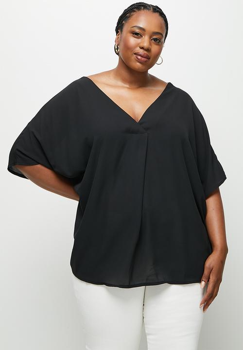 edit Plus - Plus longline soft blouse - black
