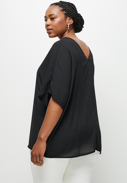 edit Plus - Plus longline soft blouse - black