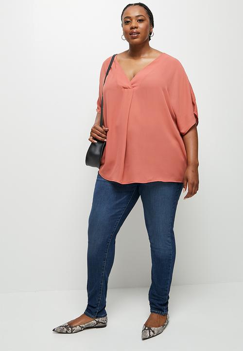 edit Plus - Plus longline soft blouse - dusty pink