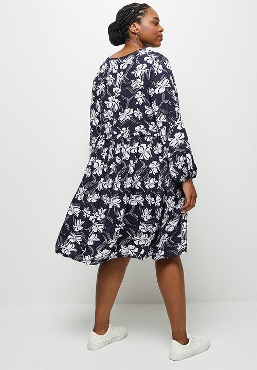 edit Plus - Plus a-line tiered dress - navy & white