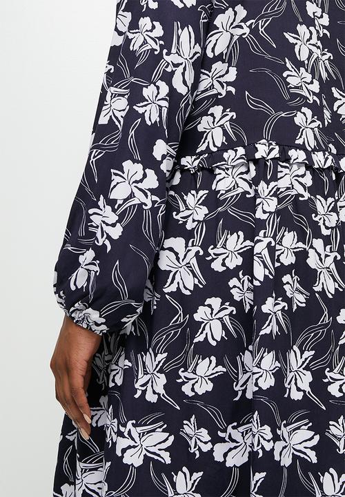 edit Plus - Plus a-line tiered dress - navy & white