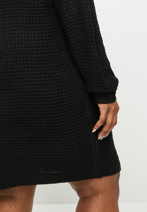 Missguided - Plus waffle off shoulder jumper dress - black