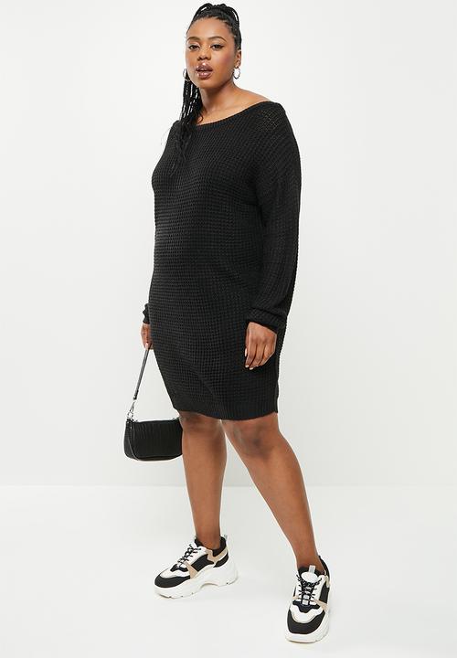 Missguided - Plus waffle off shoulder jumper dress - black
