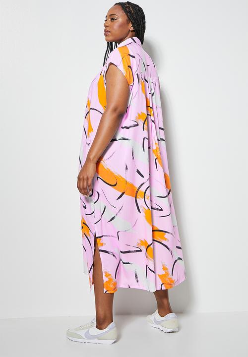 Superbalist - Grown on sleeve shirt dress - lilac brushstroke