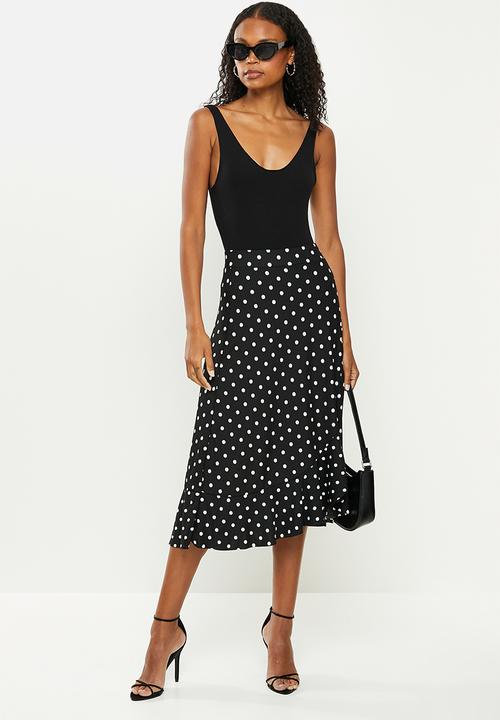 Trendyol - Polka dot patterned knitted skirt - black & white 