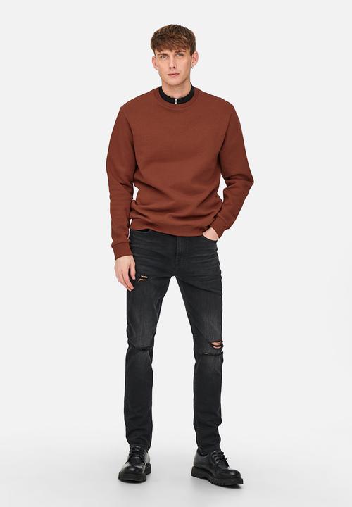 Only & Sons - Onsceres life crew neck noos - burnt henna