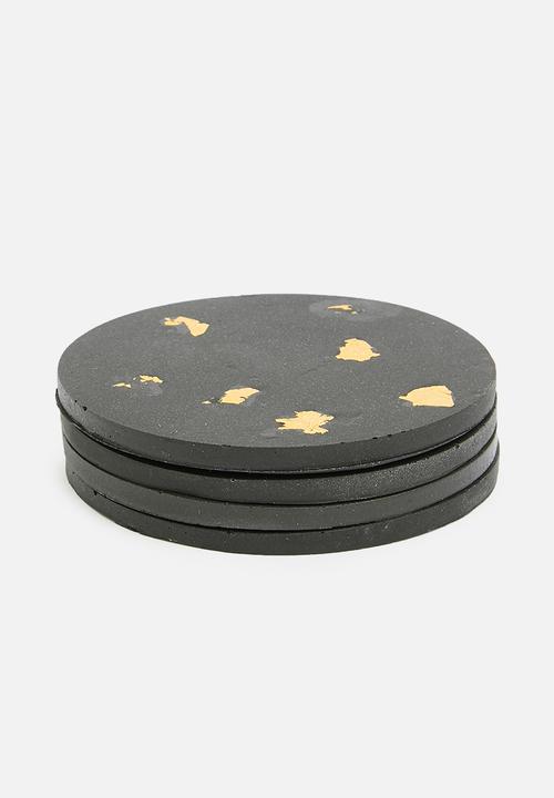 Terrazzo Home - Set of 4 coasters - black & gold