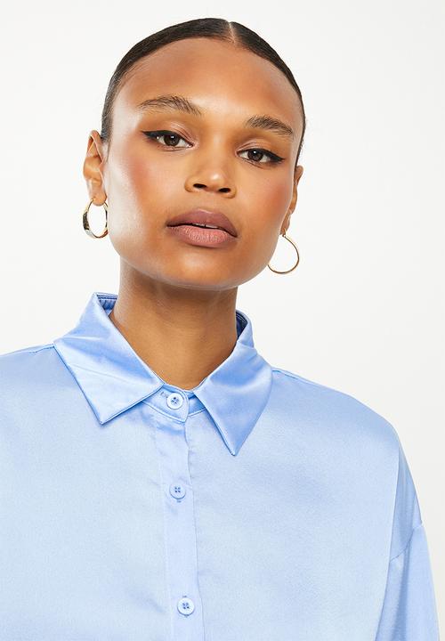 Missguided - Oversized shirt satin dress - blue
