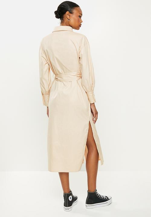 Missguided - Belted utility poplin shirt dress - stone