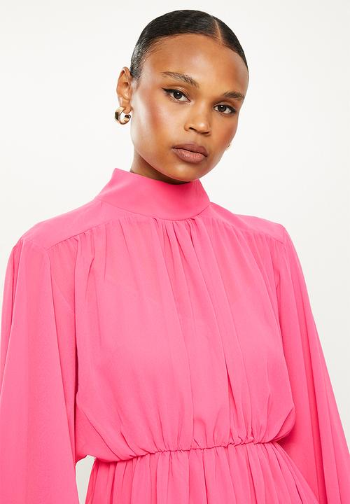 Missguided - High neck balloon sleeve dress - pink