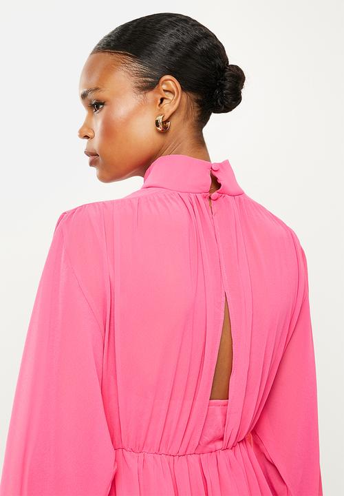 Missguided - High neck balloon sleeve dress - pink