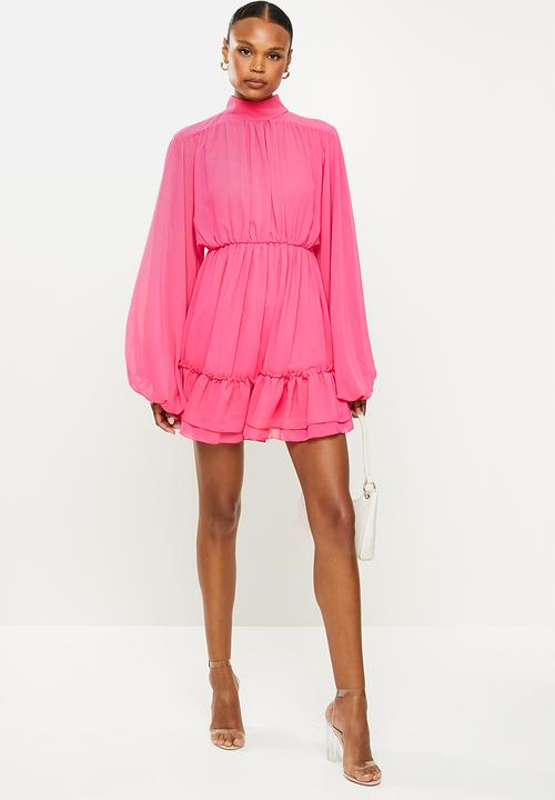 Missguided - High neck balloon sleeve dress - pink