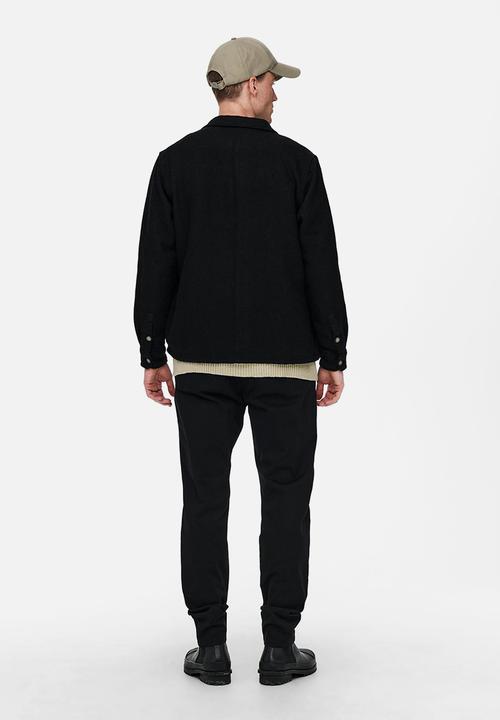 Only & Sons - Onsmillerd ls solid wool overshirt - black