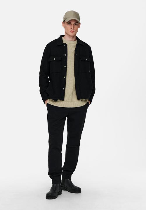 Only & Sons - Onsmillerd ls solid wool overshirt - black