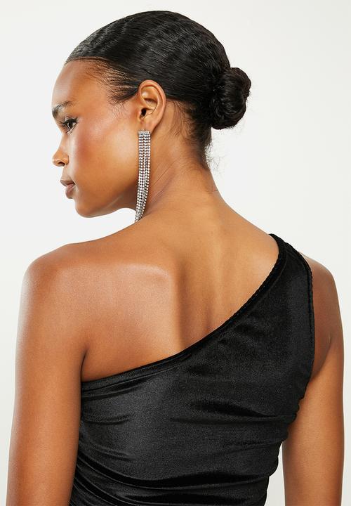 Missguided - Velvet one shoulder ruched mini dress - black