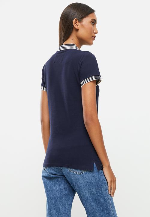 Aca Joe - Ladies aca joe stripe collar, round logo golfer - navy