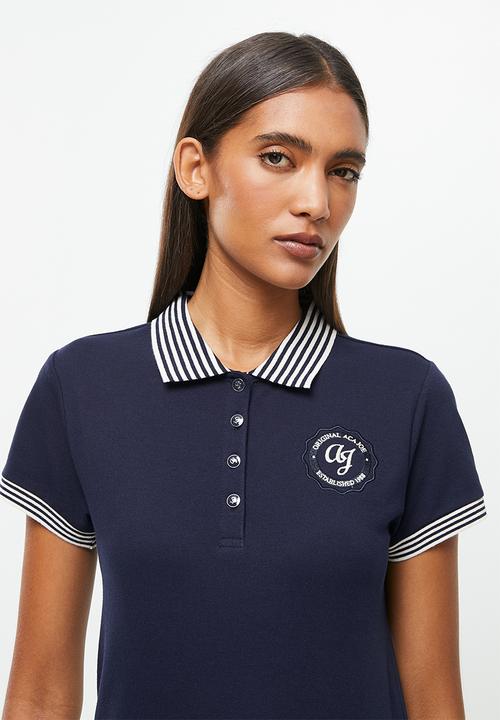 Aca Joe - Ladies aca joe stripe collar, round logo golfer - navy