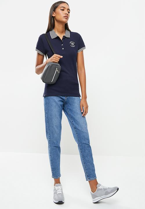 Aca Joe - Ladies aca joe stripe collar, round logo golfer - navy