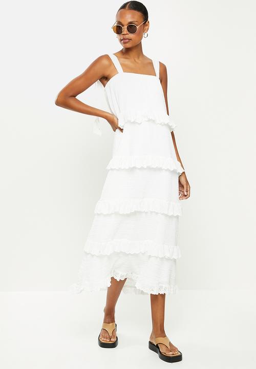 Missguided - Cami ruffle tiered midi dress - white