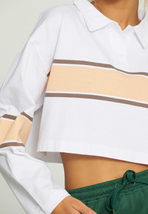 Cotton On - Polo long sleeve top - white/peach sand placement stripe