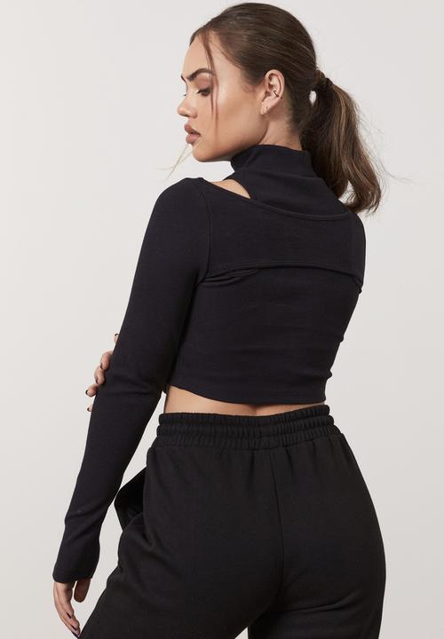 Factorie - Long sleeve cut out top - black