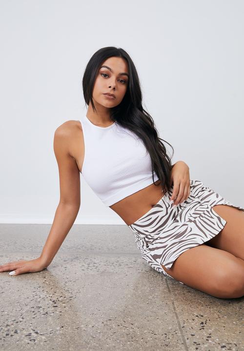 Factorie - Double split mini skirt - abstract zebra / burnt iron