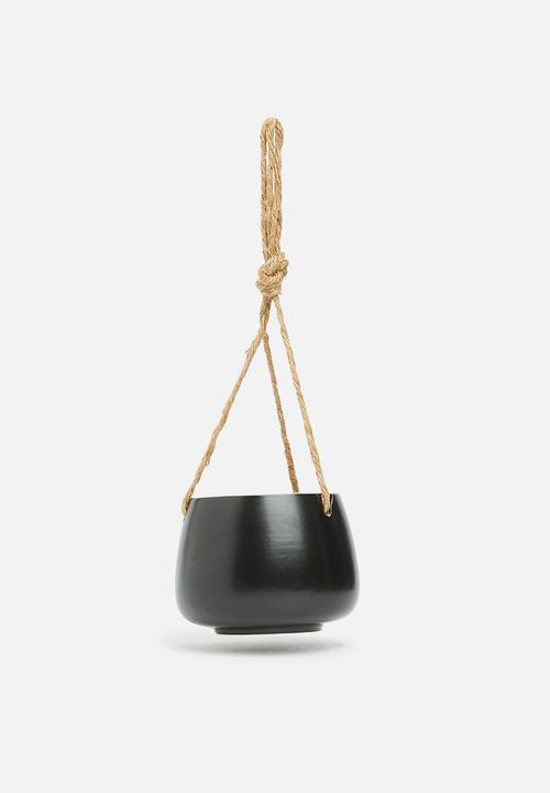 H&S - Ceramic rope flower pot - black
