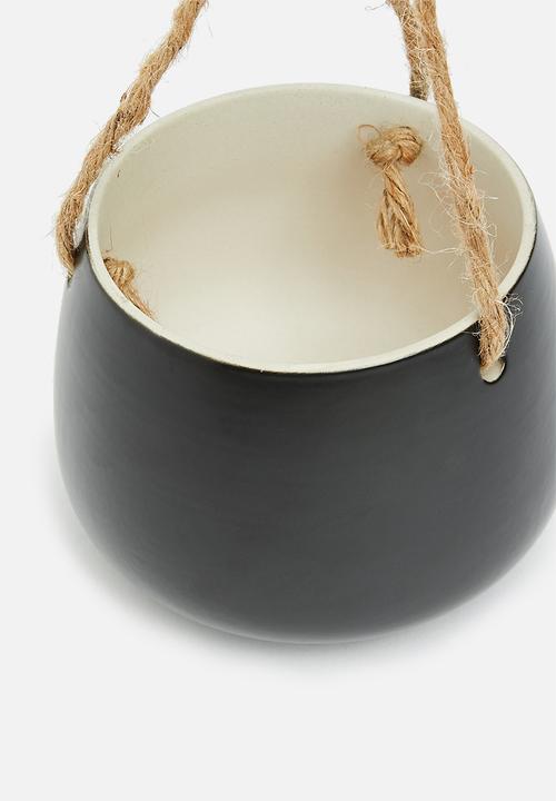 H&S - Ceramic rope flower pot - black