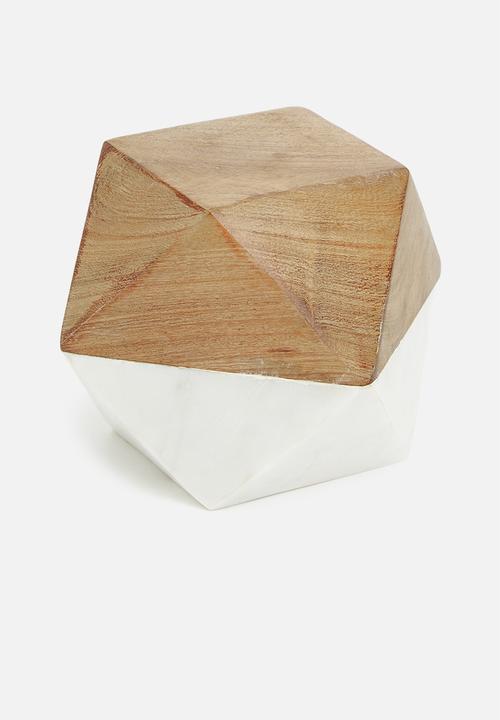 Sixth Floor - Large marble paper weight - white with wooden finish