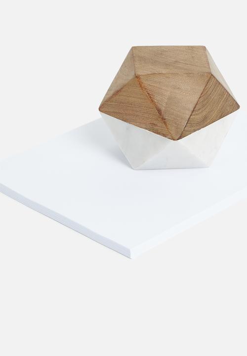 Sixth Floor - Large marble paper weight - white with wooden finish