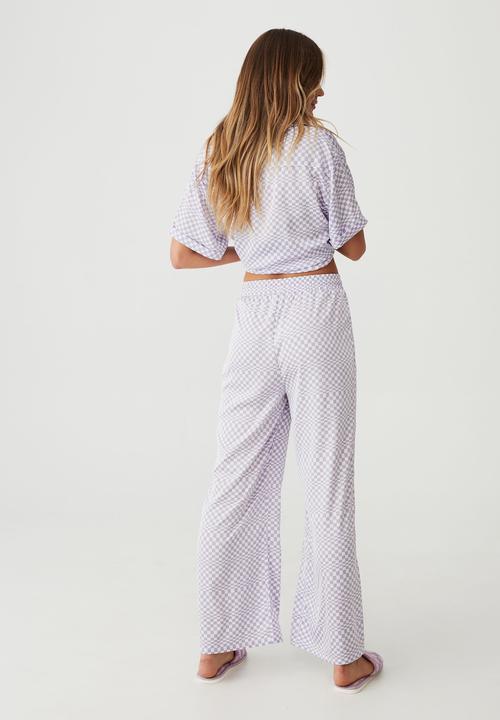 Cotton On - Satin sleep pant - lilac warped checkerboard