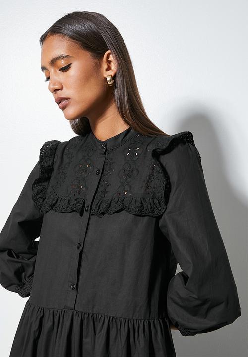 Superbalist - Crochet inset detail tiered dress - black