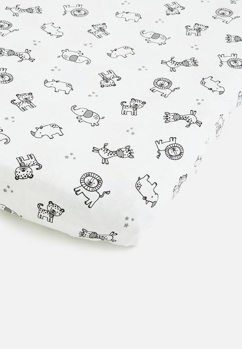 Babes and Kids Linen - African animals fitted cot sheet - black & white