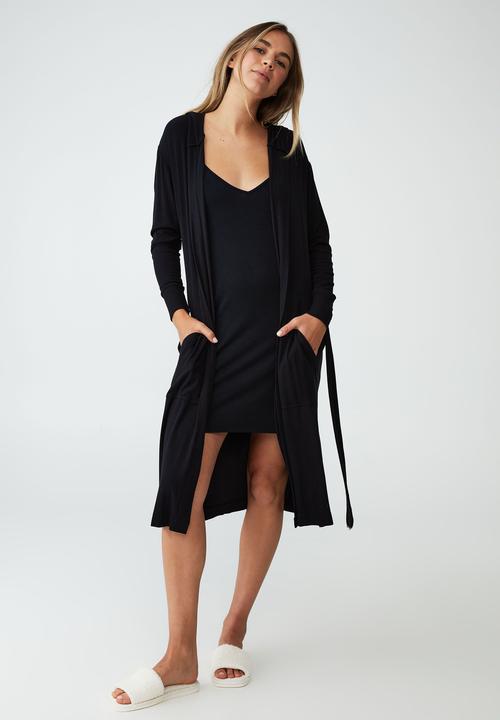 Cotton On - Sleep recovery bed robe - black rib
