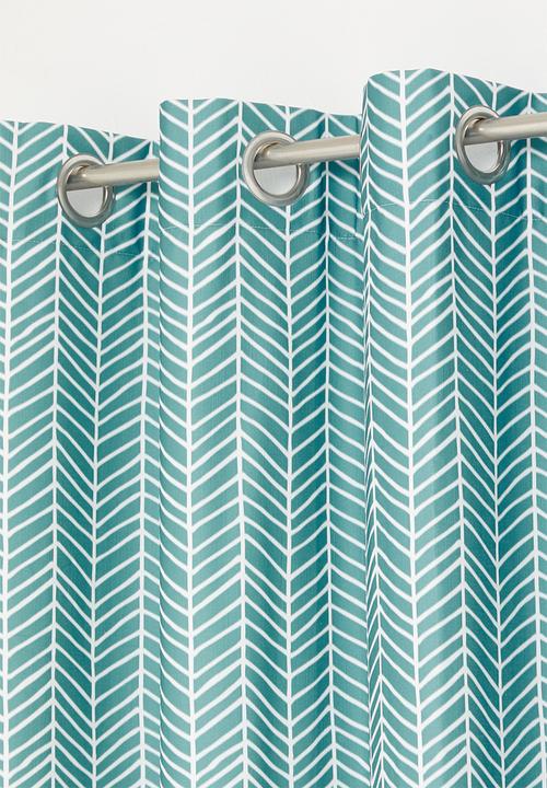 Sixth Floor - Herringbone printed eyelet curtain pack of 2 - duck egg blue