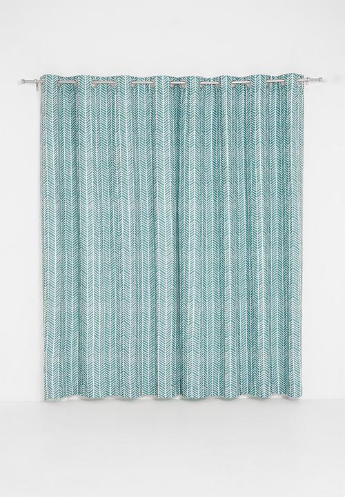 Sixth Floor - Herringbone printed eyelet curtain pack of 2 - duck egg blue