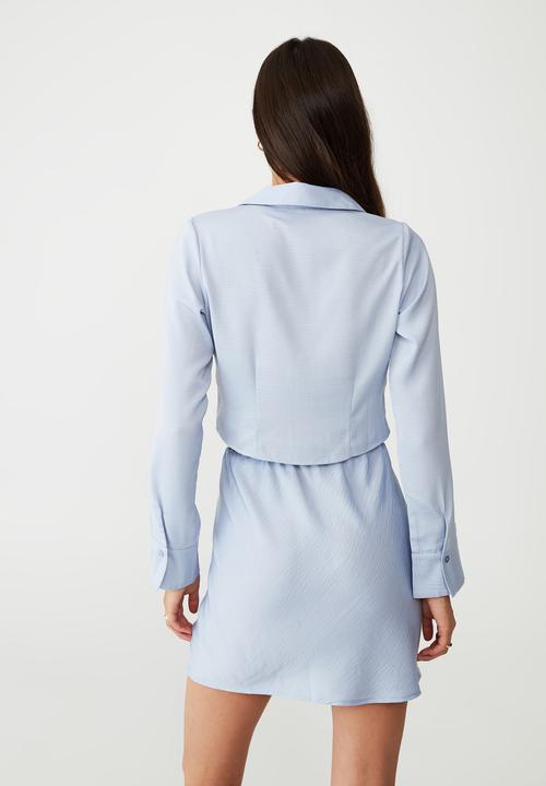Cotton On - Fitted satin long sleeve shirt - soft blue