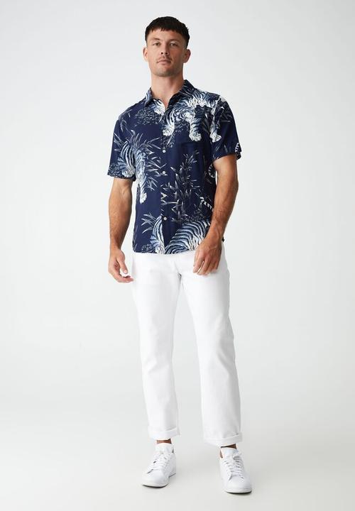 Cotton On - Vacay short sleeve shirt - navy oversize tiger