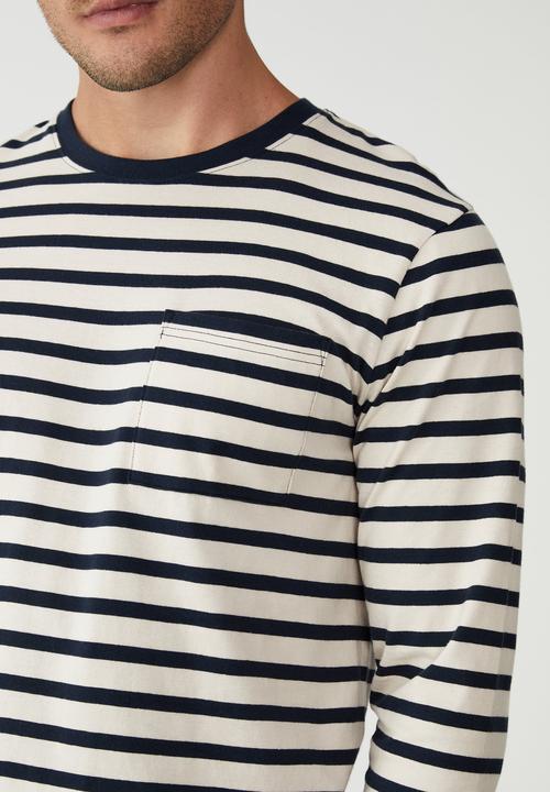 Cotton On - Organic stripe long sleeve T-shirt - true navy mid stripe