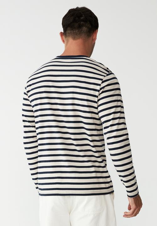 Cotton On - Organic stripe long sleeve T-shirt - true navy mid stripe