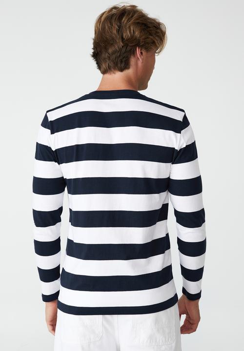 Cotton On - Organic stripe long sleeve T-shirt - true navy bold stripe