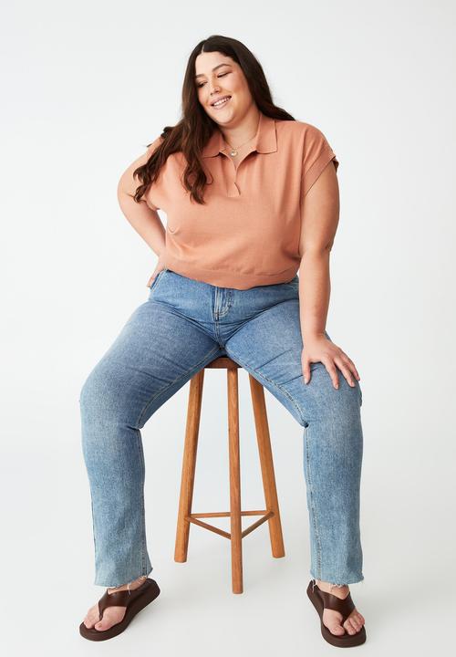 Cotton On - Curve cropped polo - soft peach
