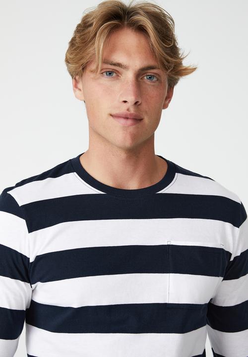 Cotton On - Organic stripe long sleeve T-shirt - true navy bold stripe