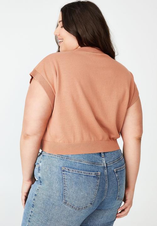 Cotton On - Curve cropped polo - soft peach