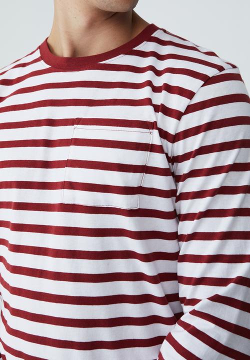 Cotton On - Organic stripe long sleeve T-shirt - chilli pepper mid stripe