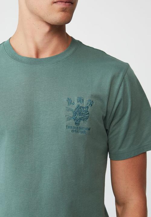 Cotton On - Tbar cny T-shirt - faded teal/smiling tiger